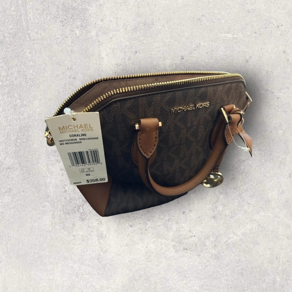 New Michael Kors Coraline 38S1C2CM6B Medium Logo Multi Messenger Bag - Brown - Picture 4 of 4